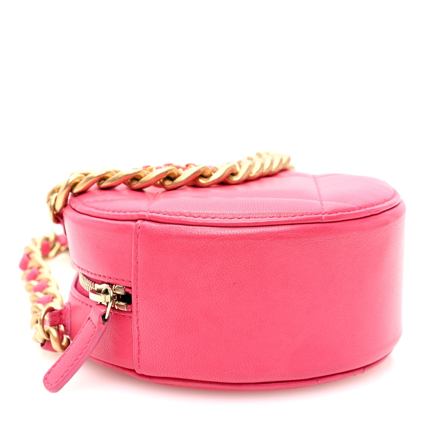 Goatskin Quilted Chanel 19 Round Clutch With Chain Dark Pink