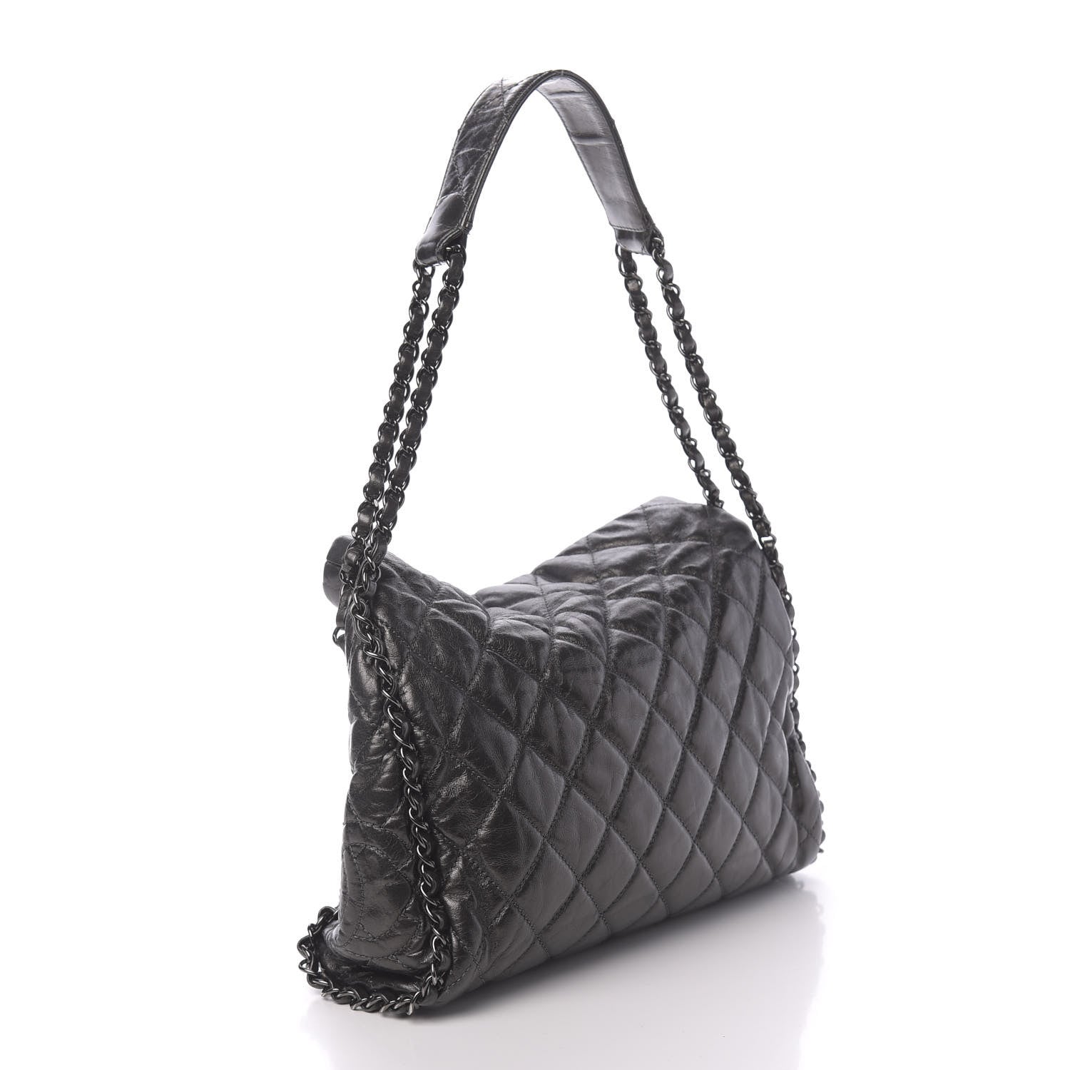 Chanel Metallic Aged Calfskin Quilted Medium Chain Me Hobo Dark Grey 3 of 10