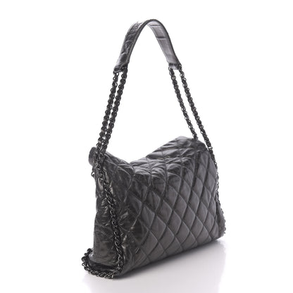 Chanel Metallic Aged Calfskin Quilted Medium Chain Me Hobo Dark Grey 3 of 10
