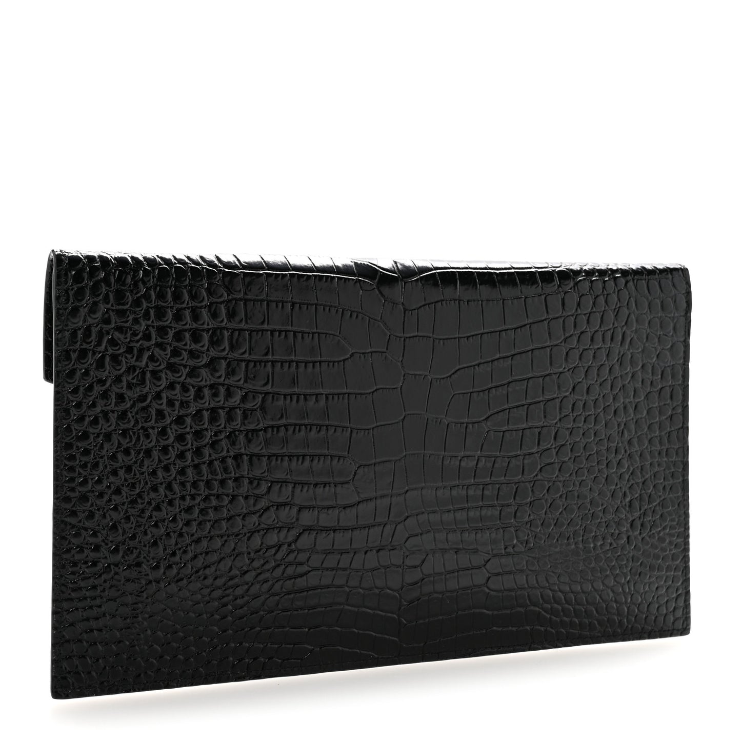 Calfskin Crocodile Embossed Uptown Monogram Clutch Black