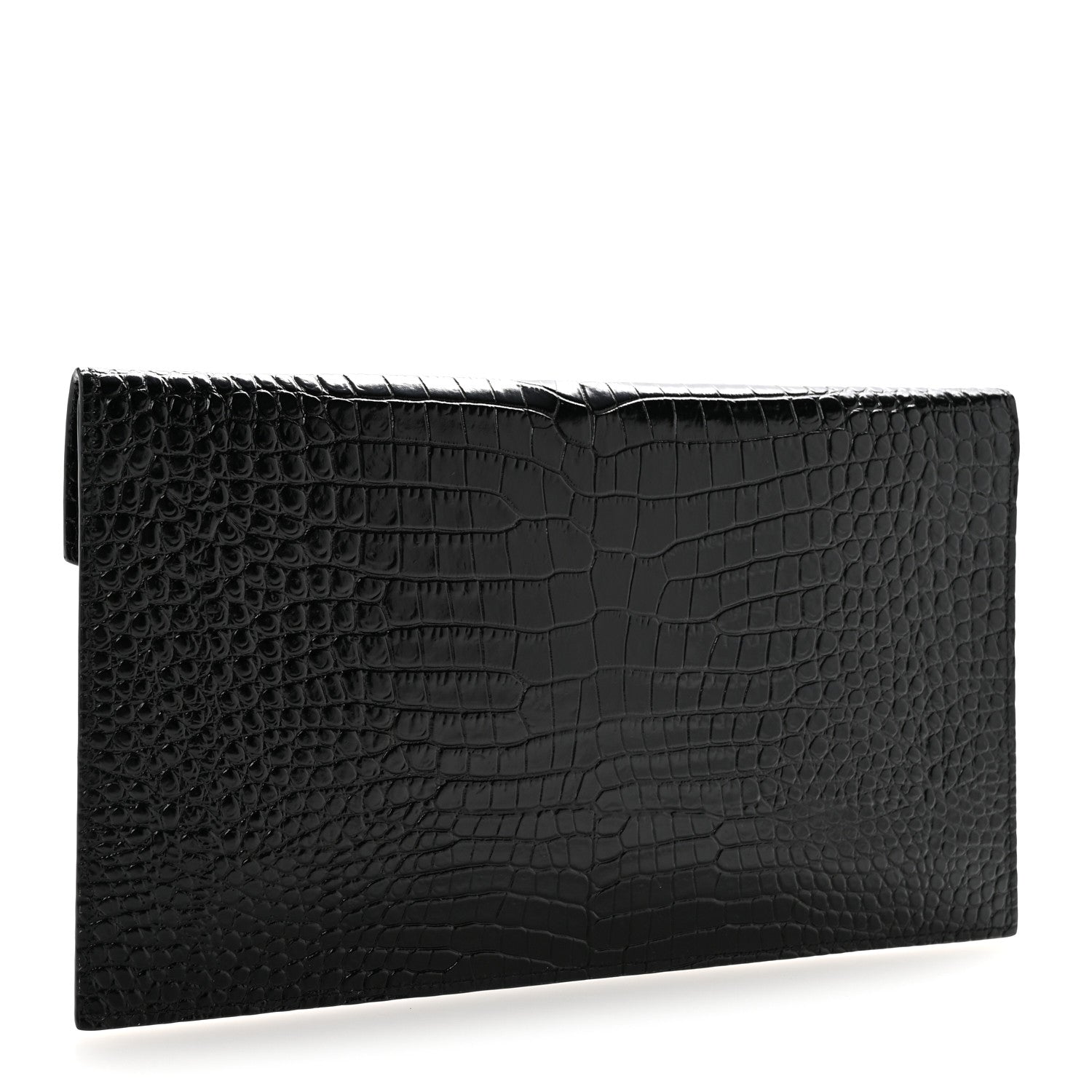 Saint Laurent Calfskin Crocodile Embossed Uptown Monogram Clutch Black 3 of 15