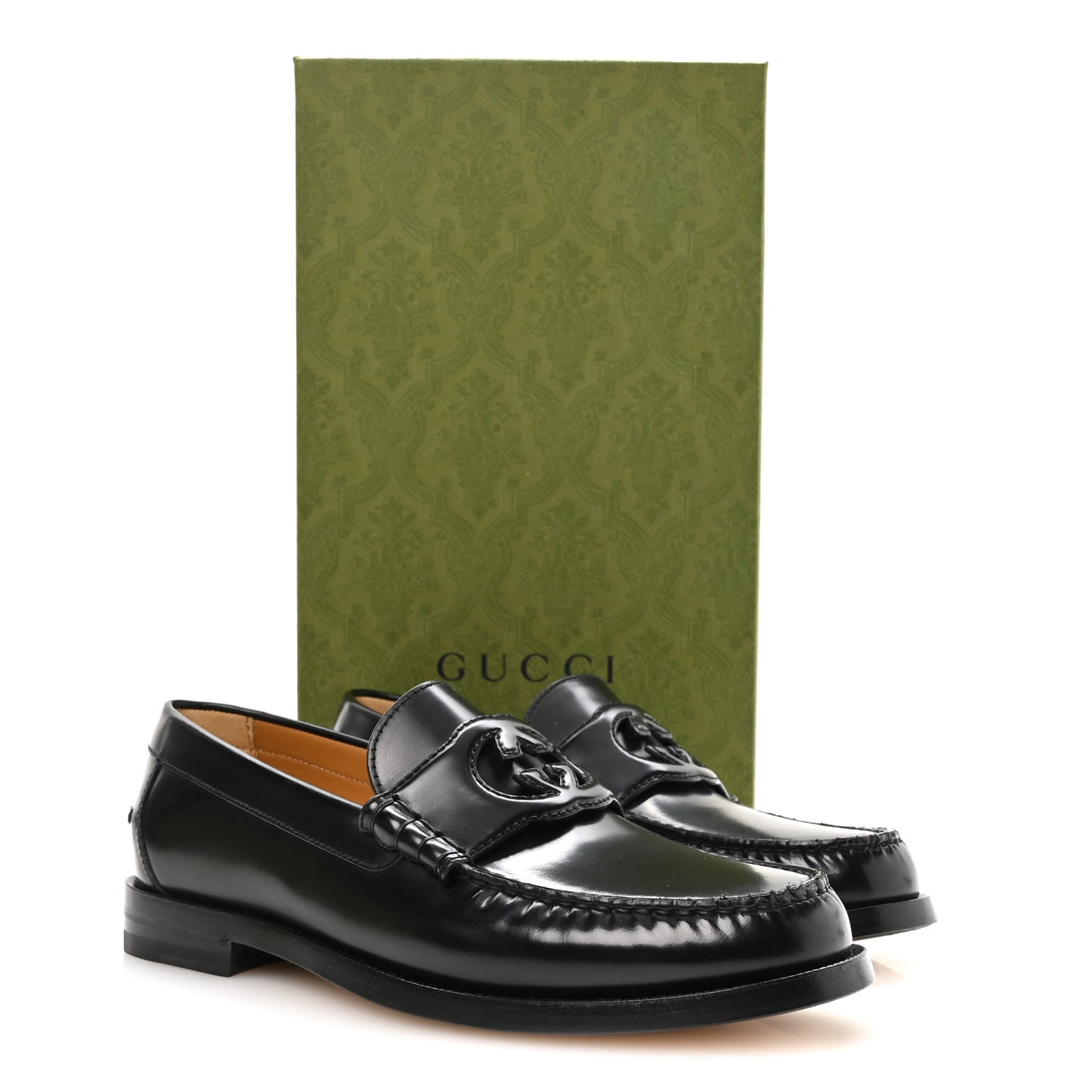 Calfskin Mens Interlocking G Millennial Ribot Loafers 8 Black