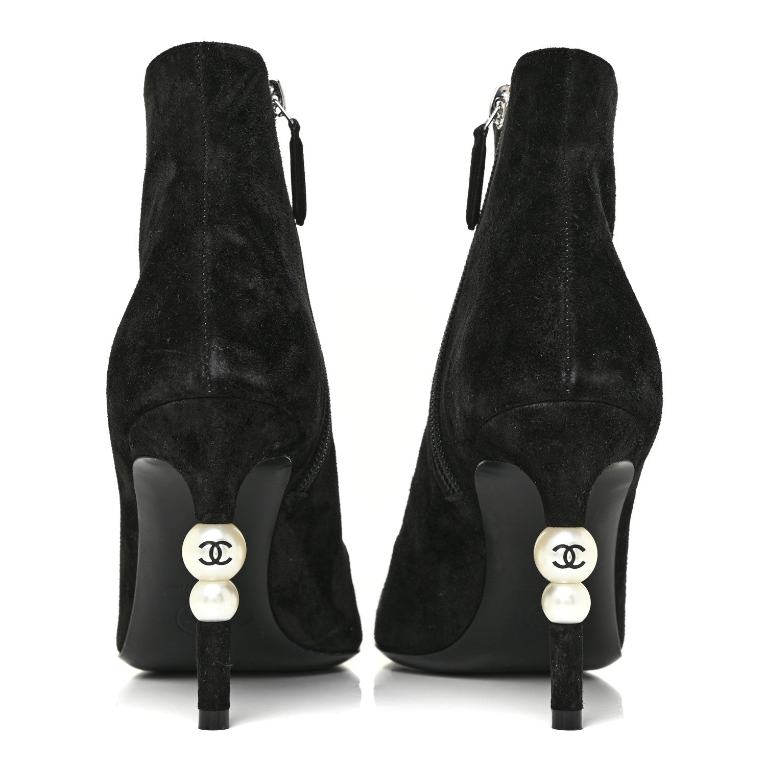 Chanel Suede Grosgrain Pearl Ankle Boots 35.5 Black 8 of 25