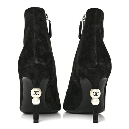Chanel Suede Grosgrain Pearl Ankle Boots 35.5 Black 8 of 25