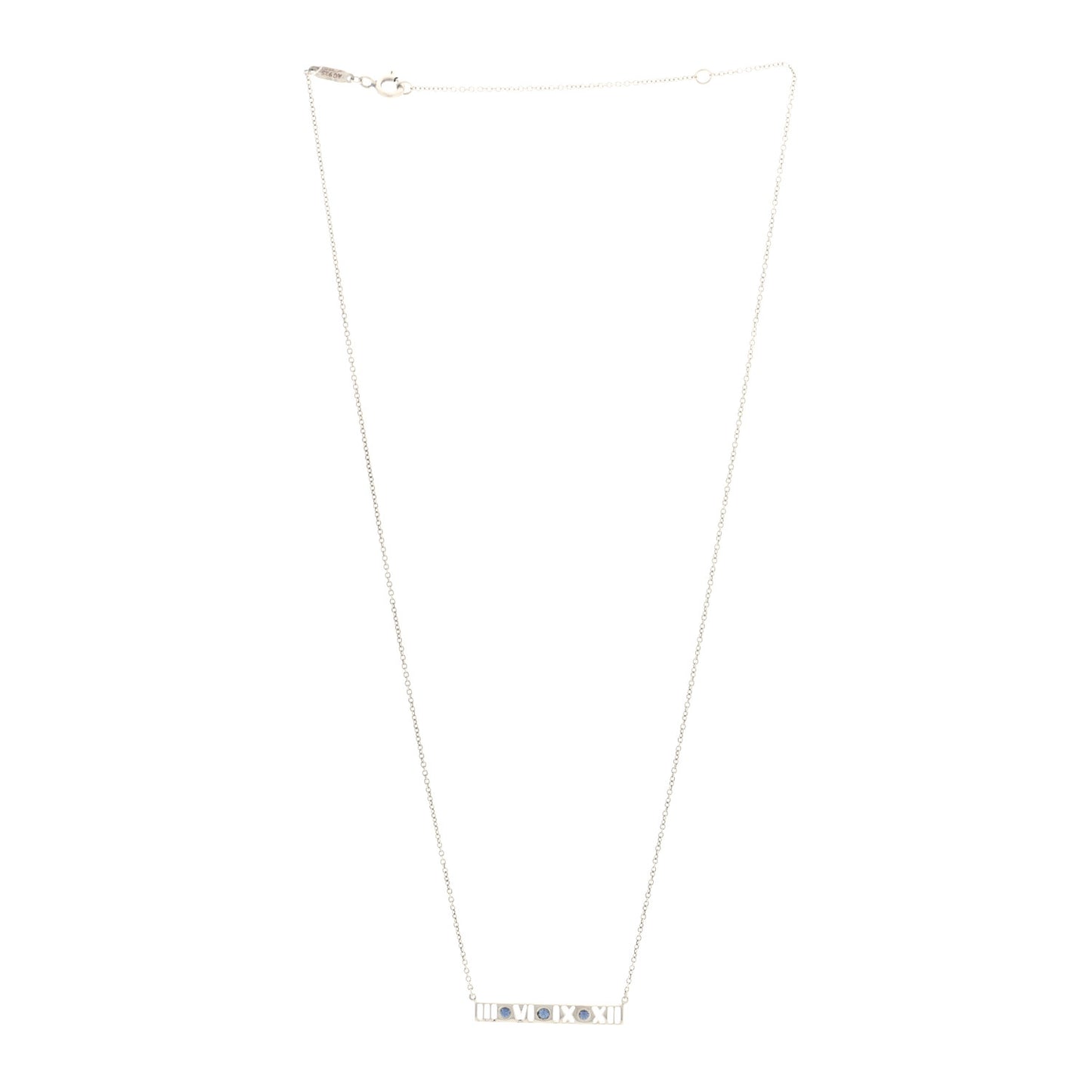 Sterling Silver Blue Sapphire Atlas Bar Pendant Necklace