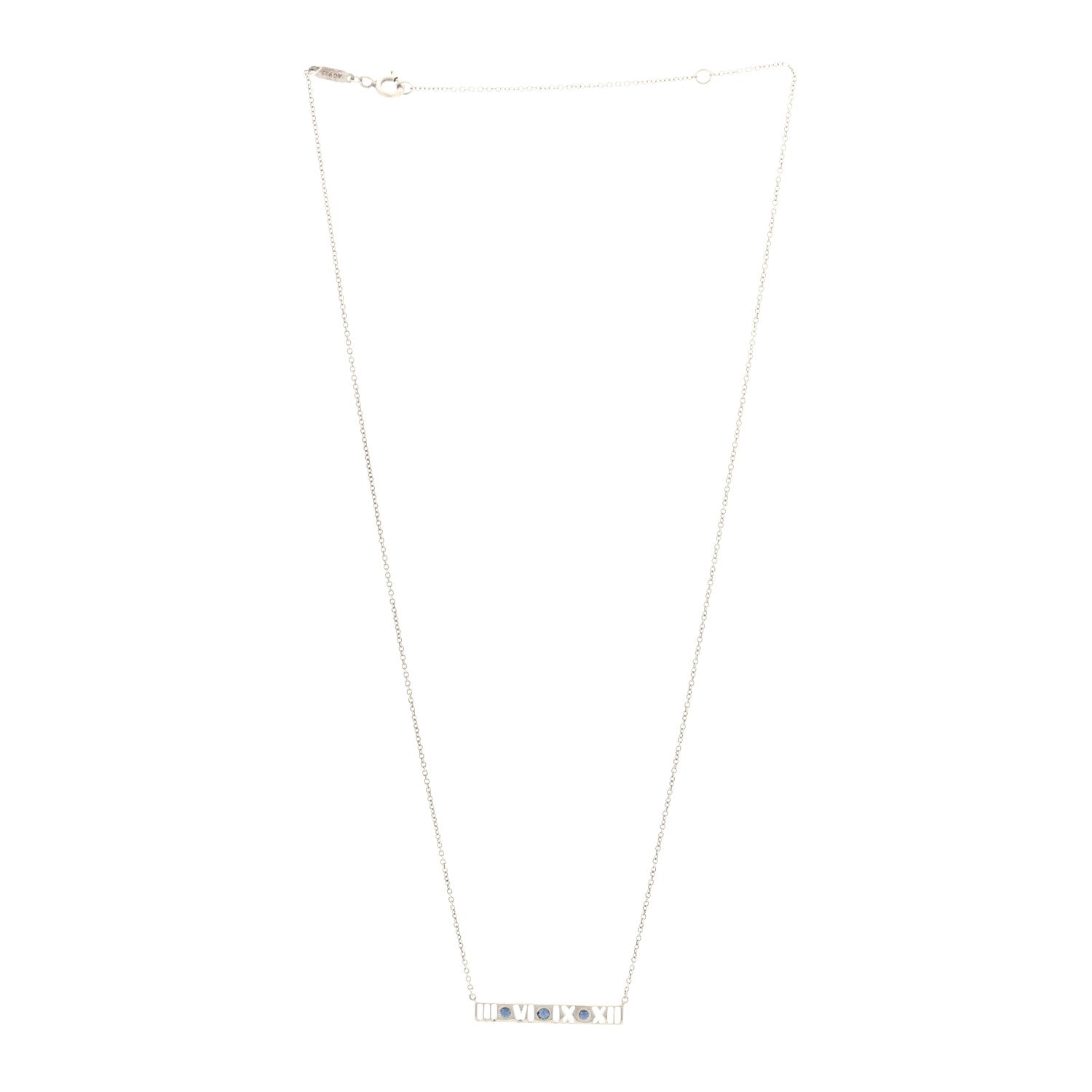 Tiffany Sterling Silver Blue Sapphire Atlas Bar Pendant Necklace 2 of 5