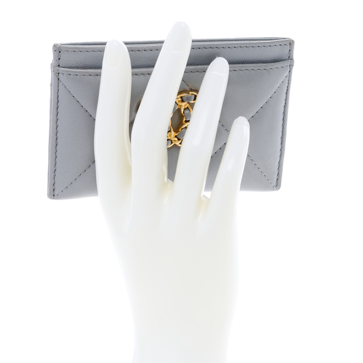 Chanel Lambskin Quilted Chanel 19 Card Holder Grey 2 of 8