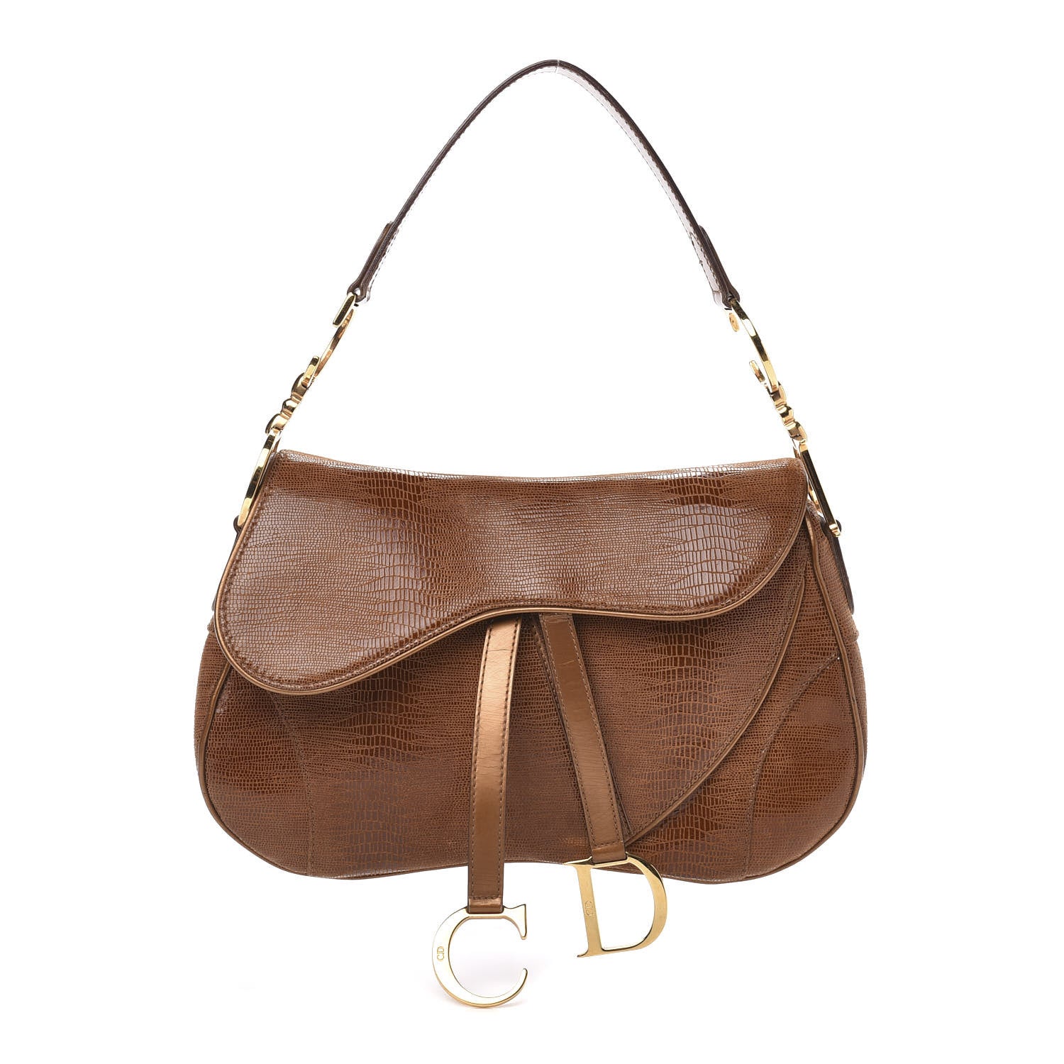 Christian Dior Lizard Double Saddle Bag Brown 1 of 10