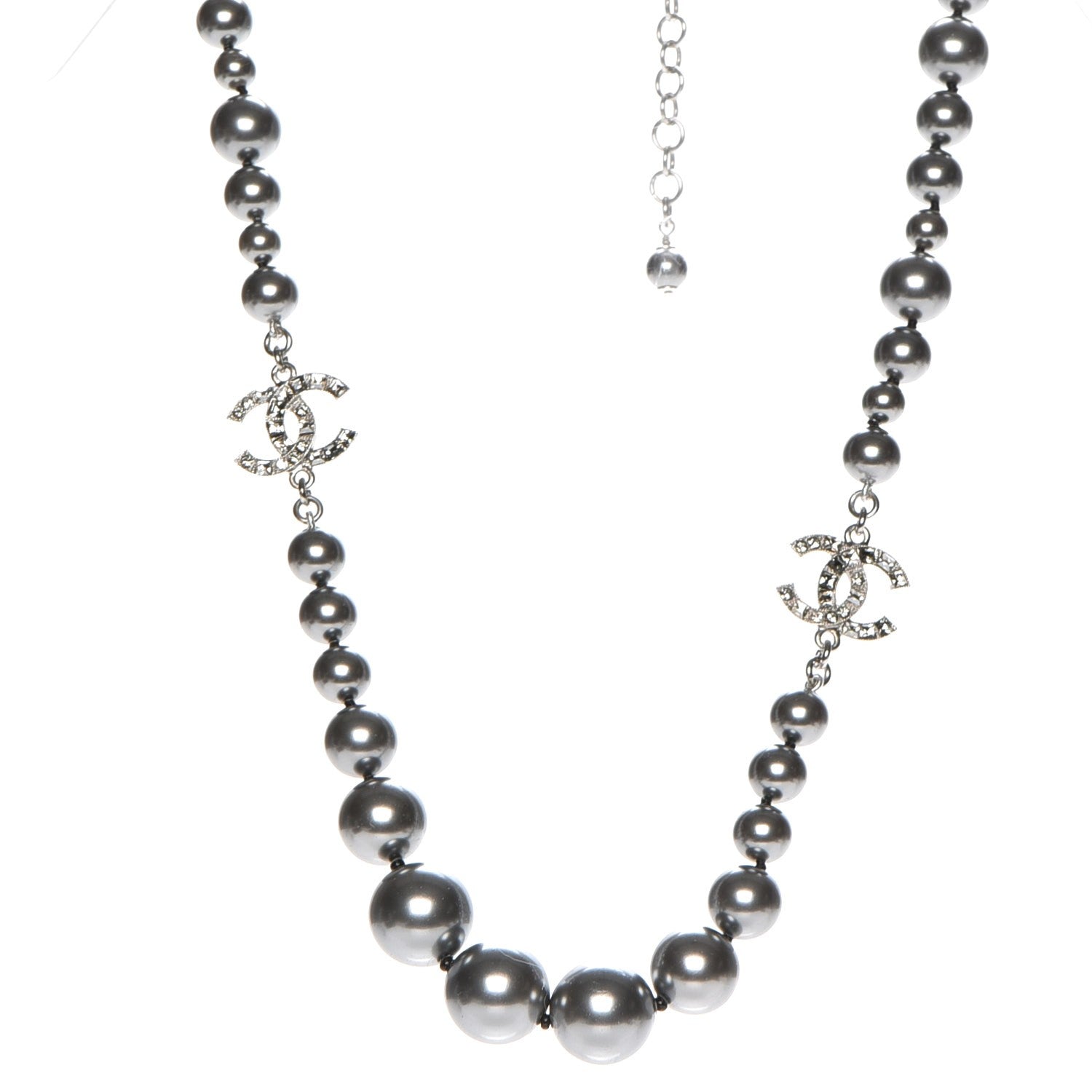 Chanel Crystal Baguette Graduated Pearl CC Short Necklace Silver Grey 2 of 6