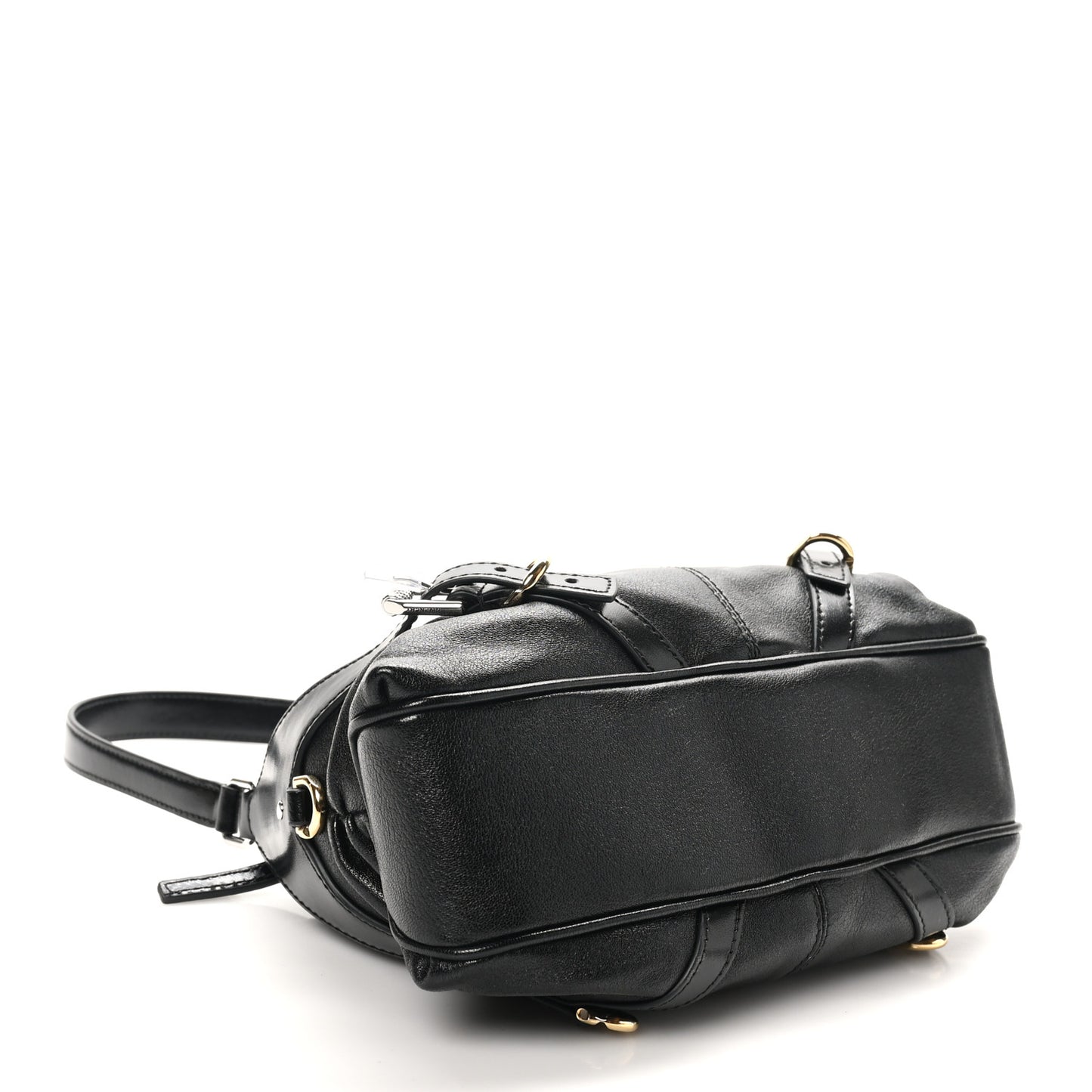 Shiny Calfskin Small Harness Voyou Shoulder Bag Black