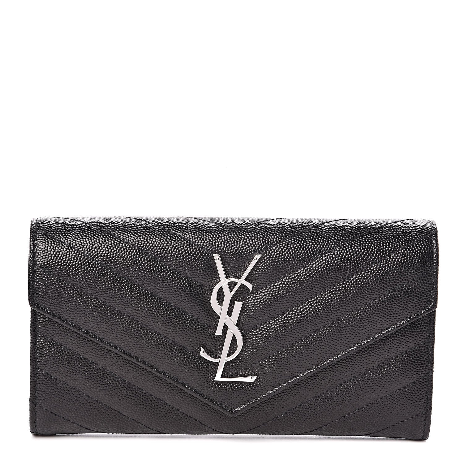 Saint Laurent Grain De Poudre Matelasse Chevron Monogram Flap Wallet Black 1 of 8