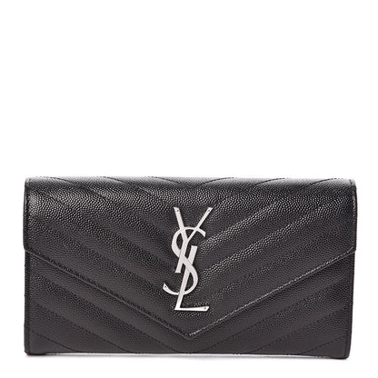 Saint Laurent Grain De Poudre Matelasse Chevron Monogram Flap Wallet Black 1 of 8