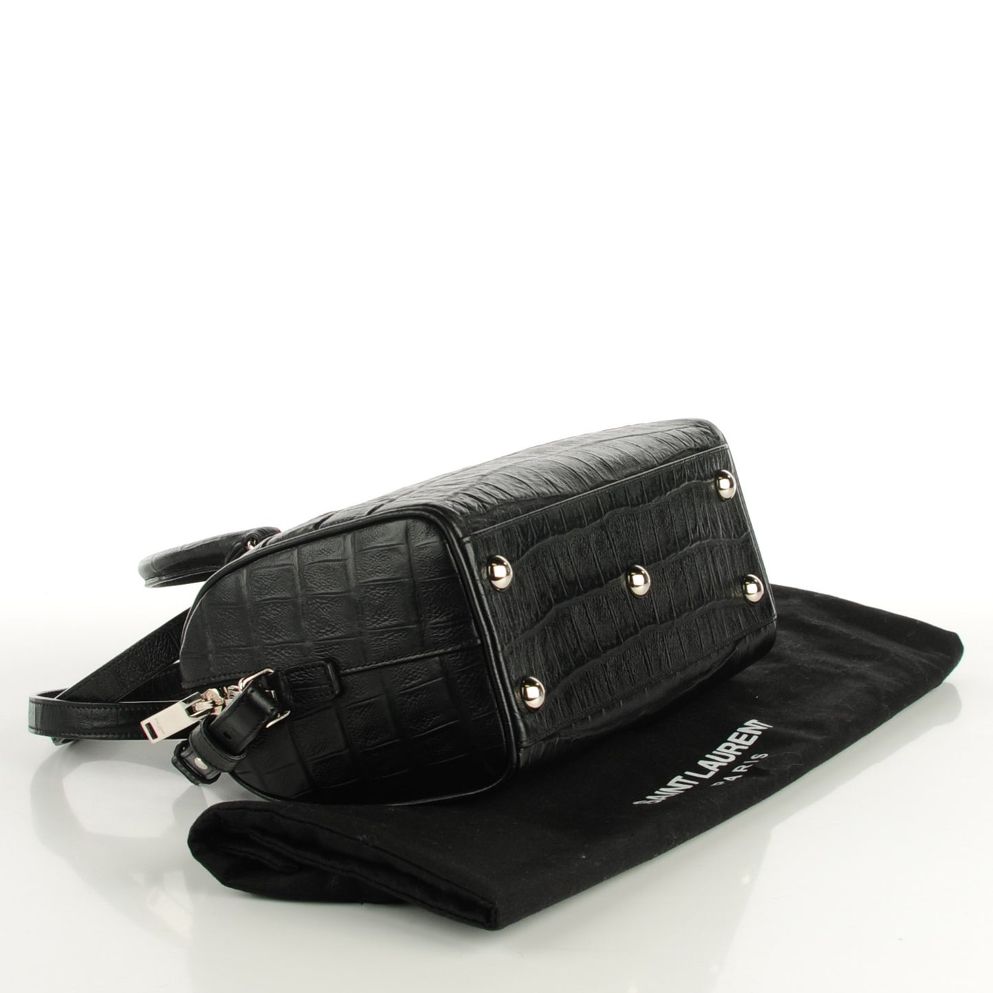 Calfskin Crocodile Embossed Classic Duffle 3 Black