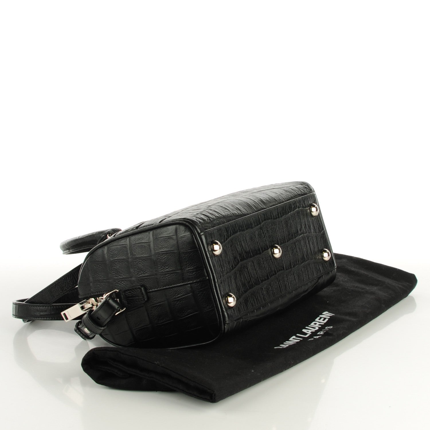Saint Laurent Calfskin Crocodile Embossed Classic Duffle 3 Black 4 of 7