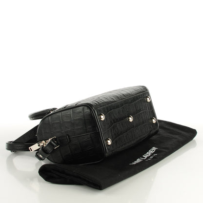 Saint Laurent Calfskin Crocodile Embossed Classic Duffle 3 Black 4 of 7