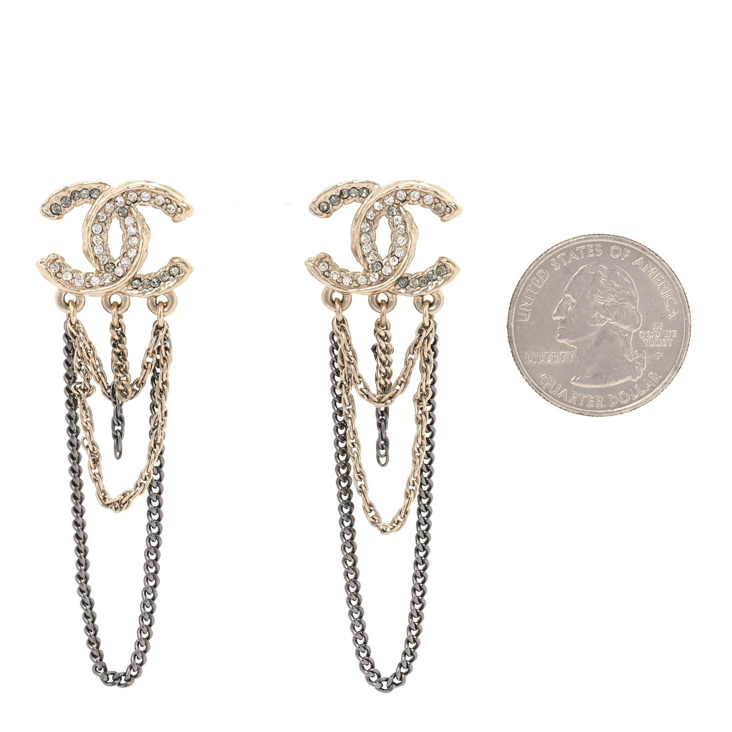 Chanel Crystal Chain CC Drop Earrings Gold 2 of 4