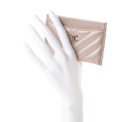 Chanel Metallic Caviar Chevron Quilted Card Holder Light Gold 2 of 8