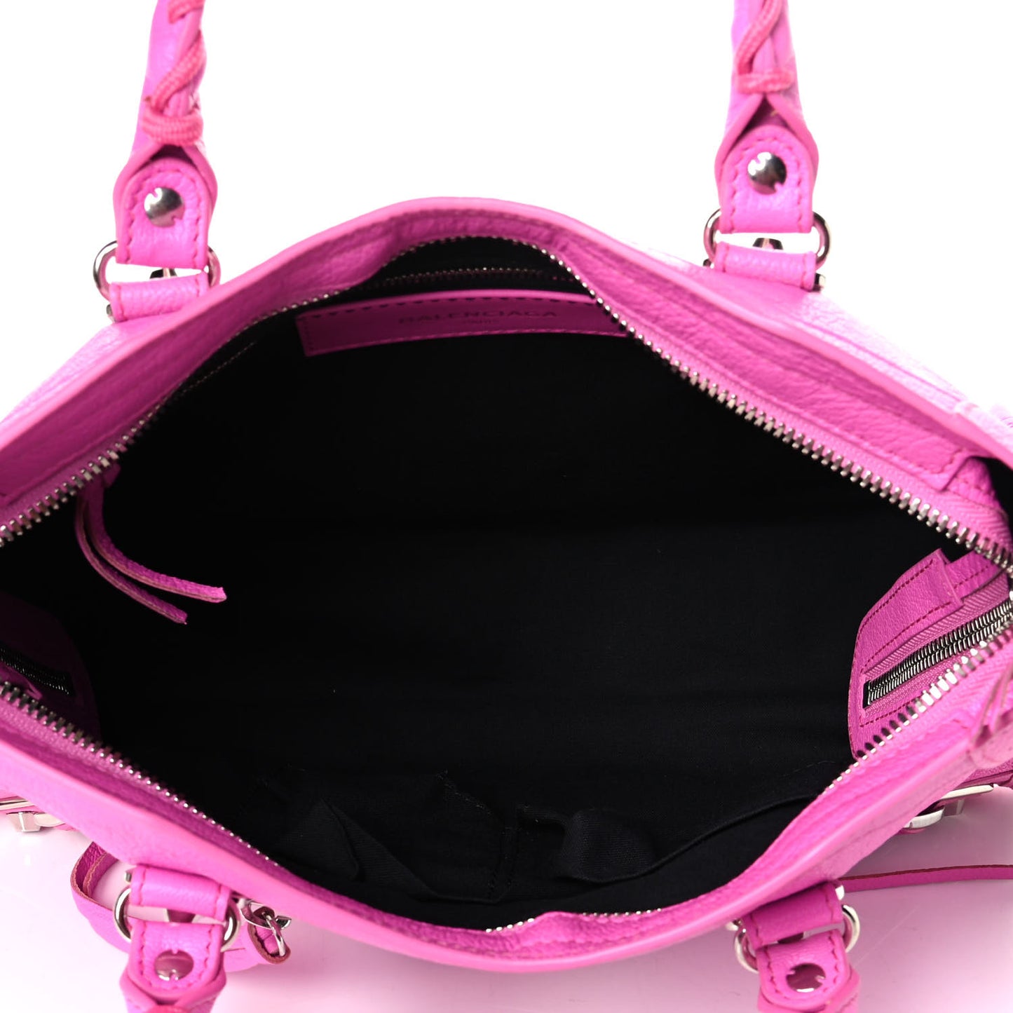 Chevre Silver Metallic Edge Hardware S City Rose Fluo
