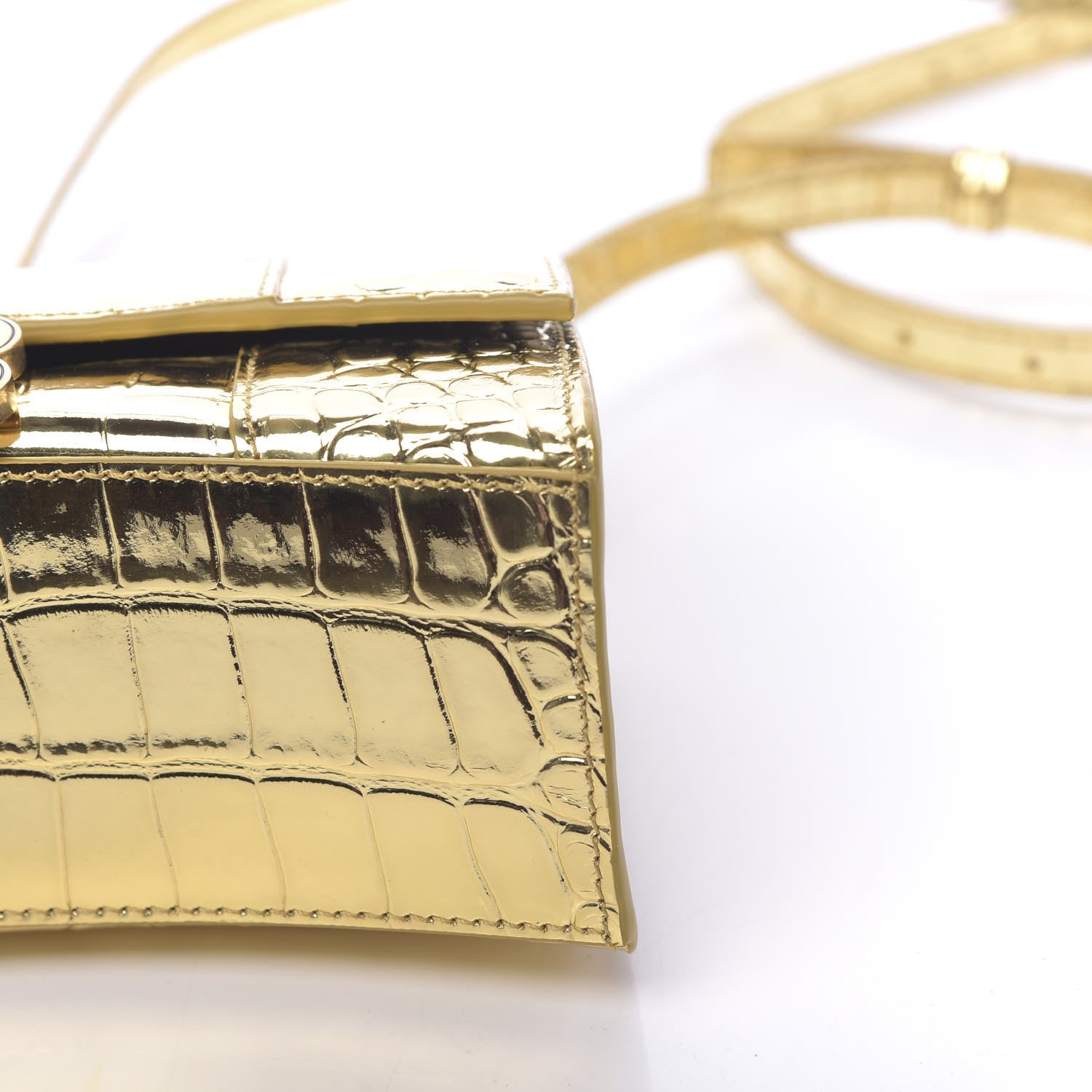 Balenciaga Metallic Calfskin Crocodile Embossed Hourglass Top Handle Bag XS Gold 10 of 10