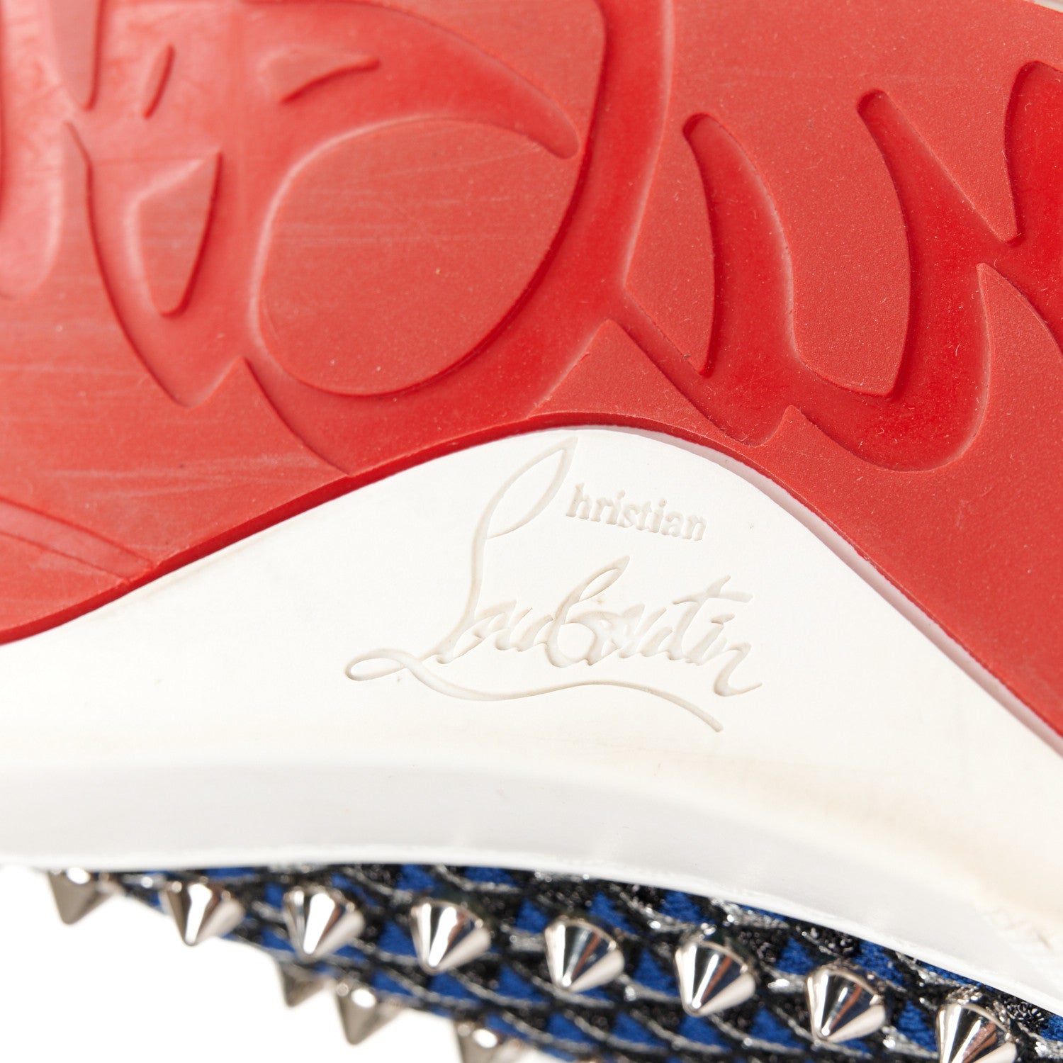 Christian Louboutin Glitter Pyramide Womens Pik Boat Flats 37 Navy Silver 6 of 11