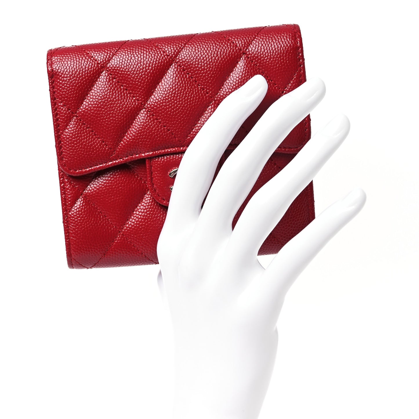 Caviar Quilted Compact Flap Wallet Dark Red