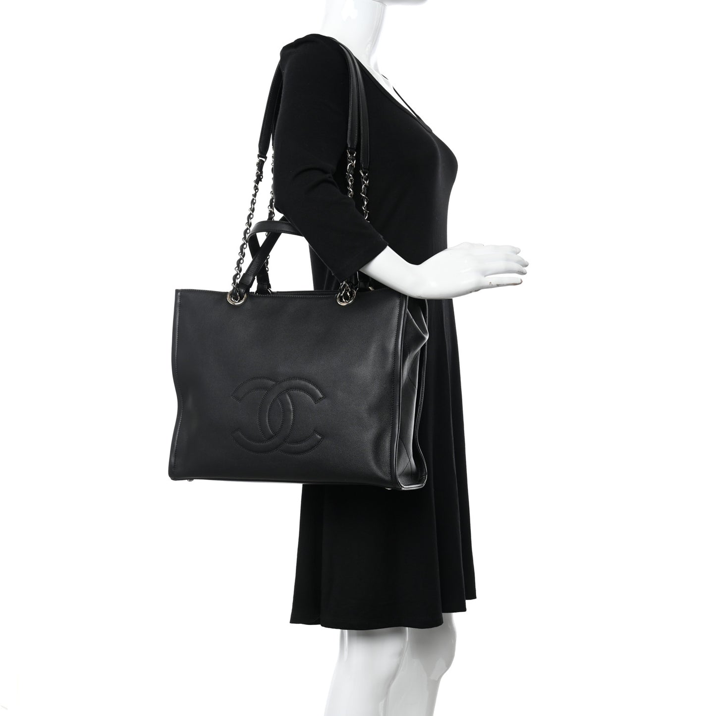 Calfskin CC Zipped Shopping Tote Black
