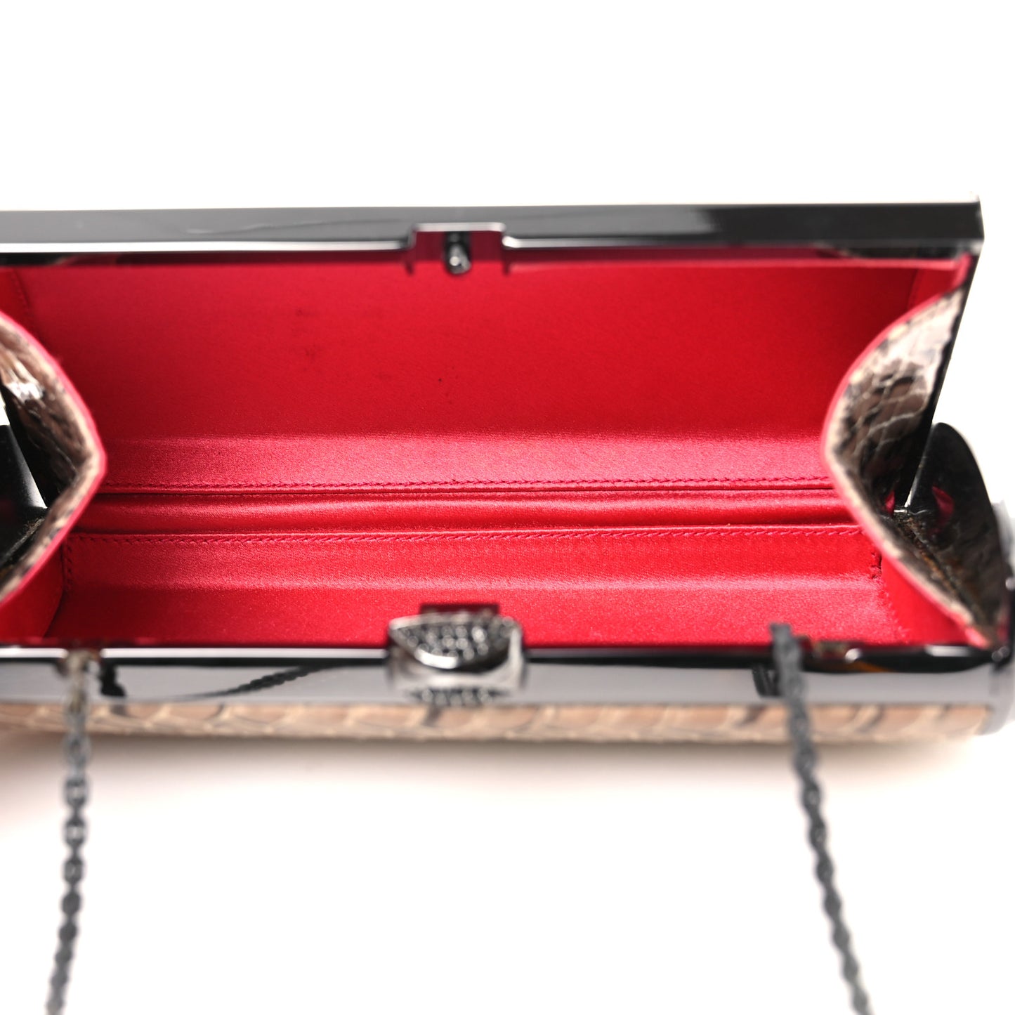 Snakeskin Crystal Box Clutch Brown Black