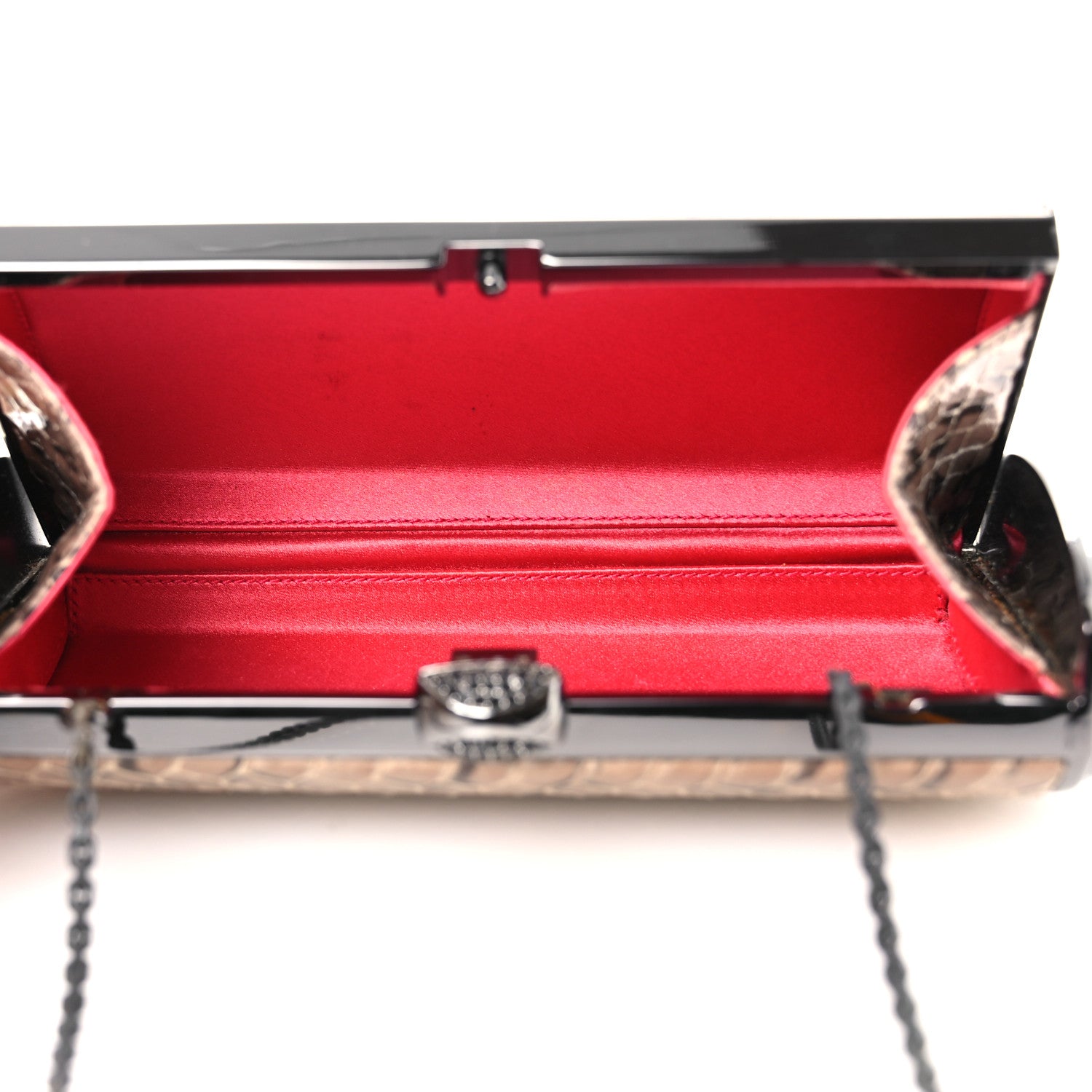 Judith Leiber Snakeskin Crystal Box Clutch Brown Black 5 of 10