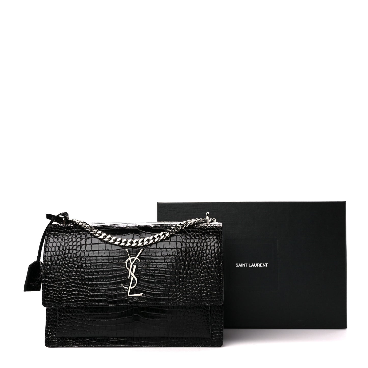 Calfskin Crocodile Embossed Large Monogram Sunset Black
