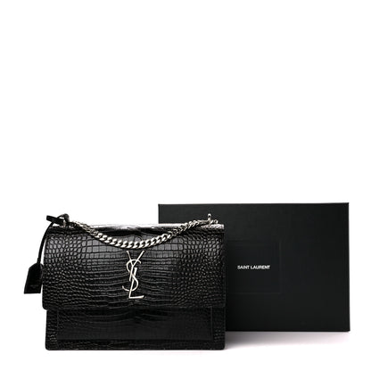 Saint Laurent Calfskin Crocodile Embossed Large Monogram Sunset Black 13 of 13