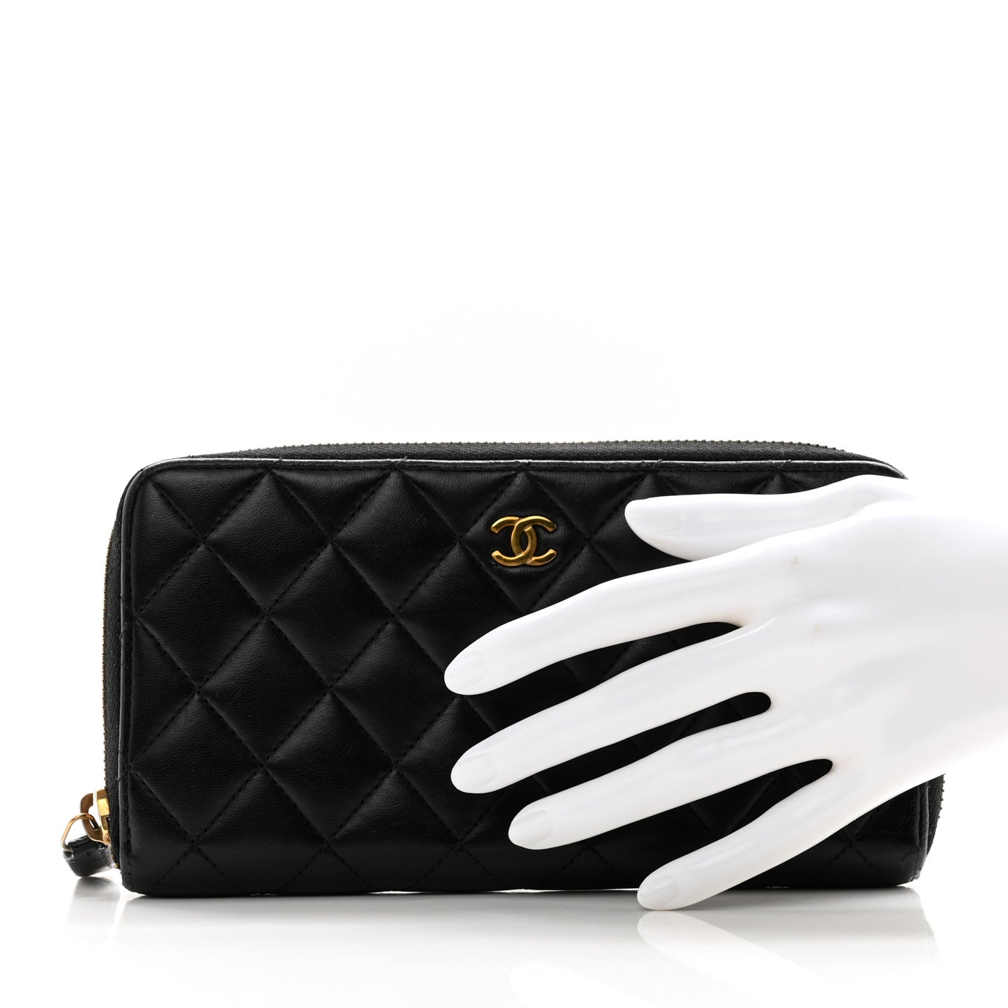 Lambskin Quilted Large Gusset Zip Around Wallet Black