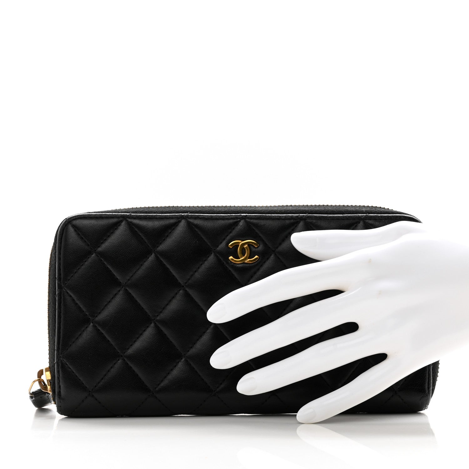 Chanel Lambskin Quilted Large Gusset Zip Around Wallet Black 2 of 10