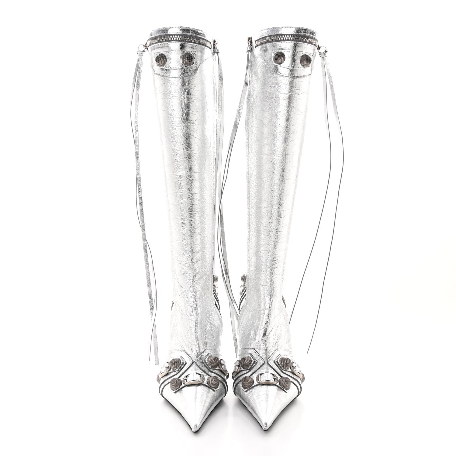 Balenciaga Metallic Agneau Arena Cagole 90mm Boots 37 Silver 2 of 12
