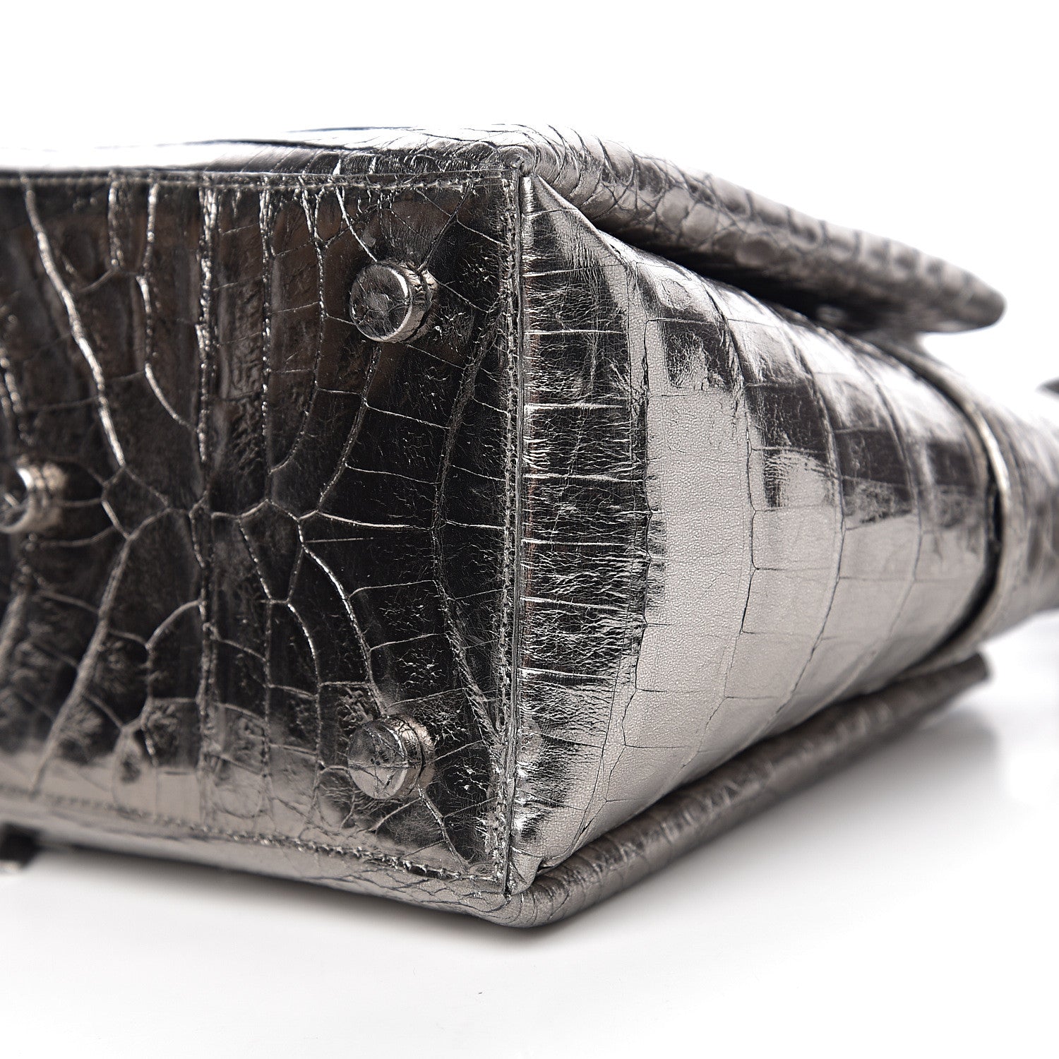 Nancy Gonzalez Metallic Crocodile Top Handle Shoulder Bag Silver 8 of 9