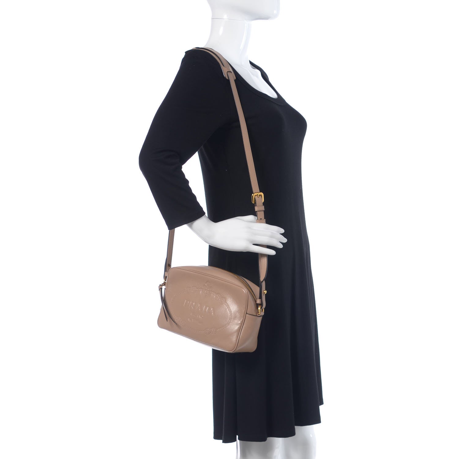 Prada Glace Calfskin Embossed Logo Crossbody Cammeo 2 of 9