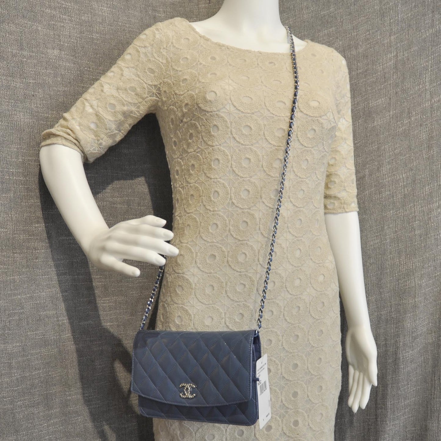 Patent Quilted Brilliant Wallet On Chain WOC Blue 12C