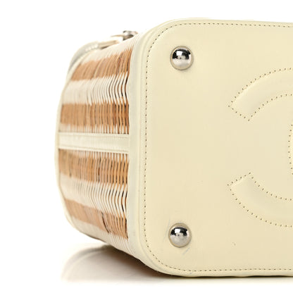 Chanel Glazed Calfskin Raffia Vanity Case Bag White Beige 9 of 13