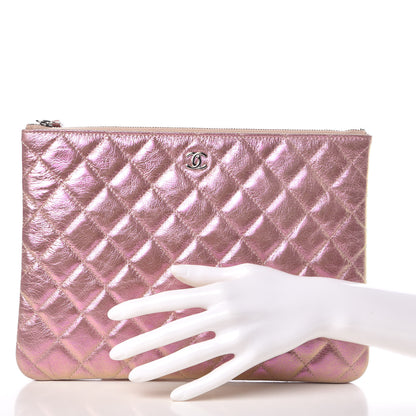 Chanel Iridescent Crumpled Calfskin Medium Cosmetic Case Pink 2 of 9