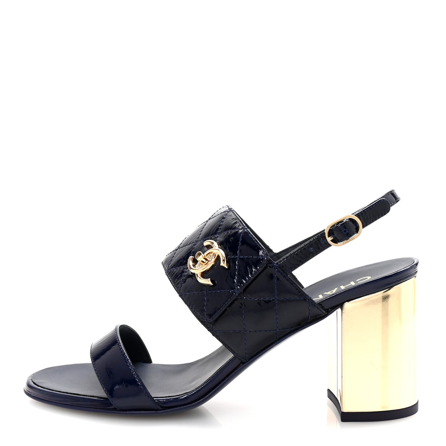 Patent Quilted CC Turnlock Sandals 38.5 Dark Blue