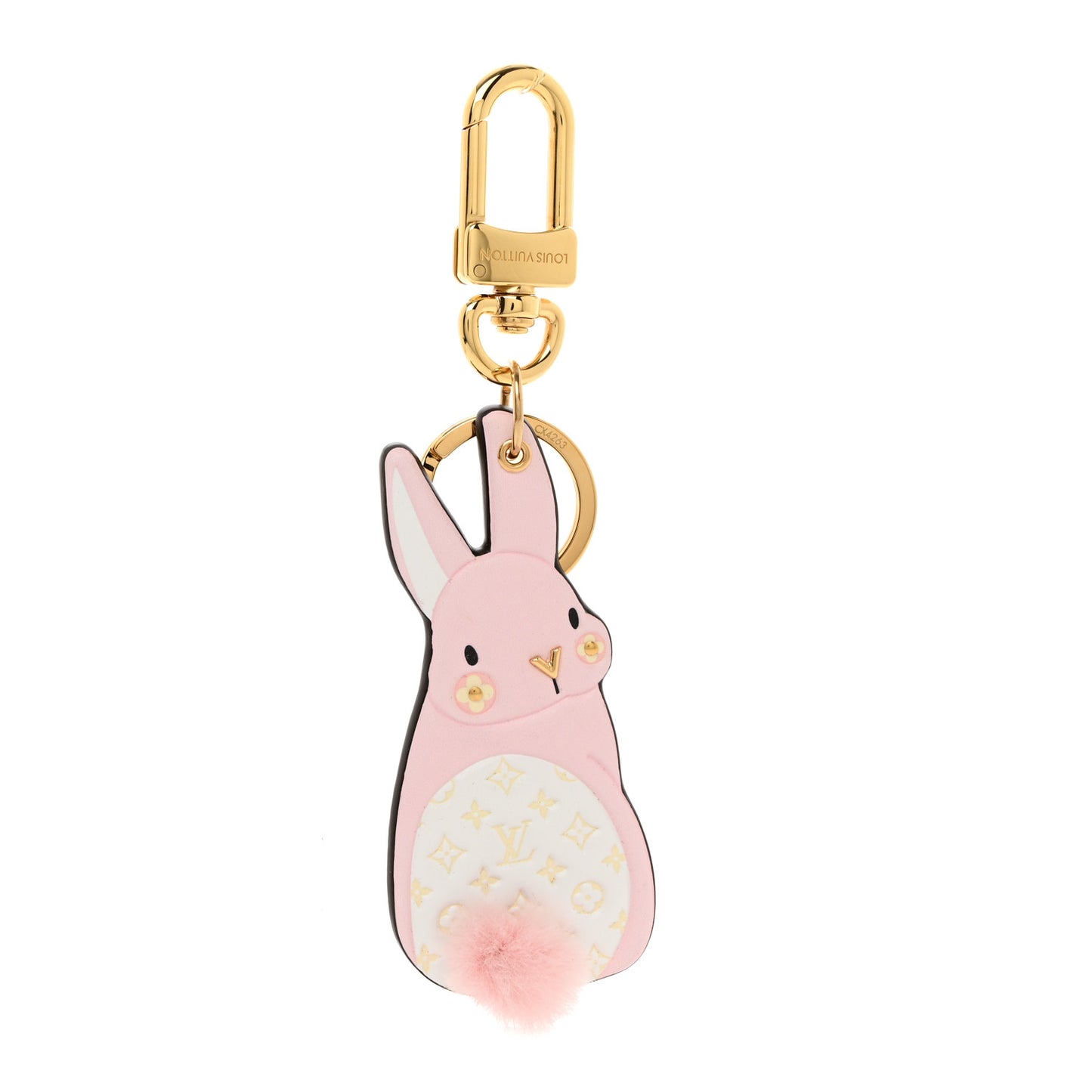 Calfskin Monogram LV Animals Bunny Bag Charm Key Holder Pale Pink