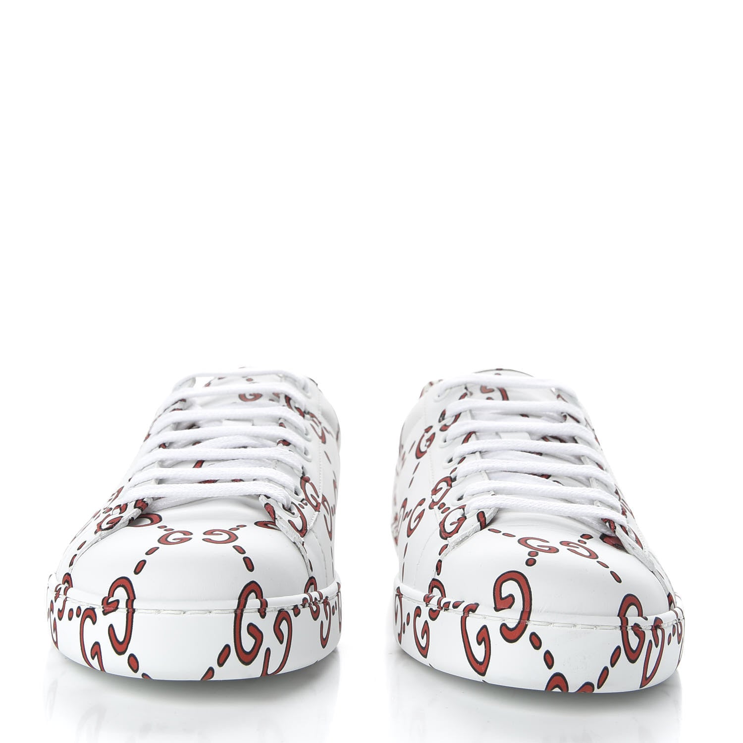 Gucci Calfskin GucciGhost Print Mens Ace Sneakers 8.5 White Hibiscus Red 3 of 10