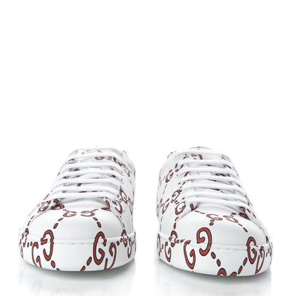 Gucci Calfskin GucciGhost Print Mens Ace Sneakers 8.5 White Hibiscus Red 3 of 10