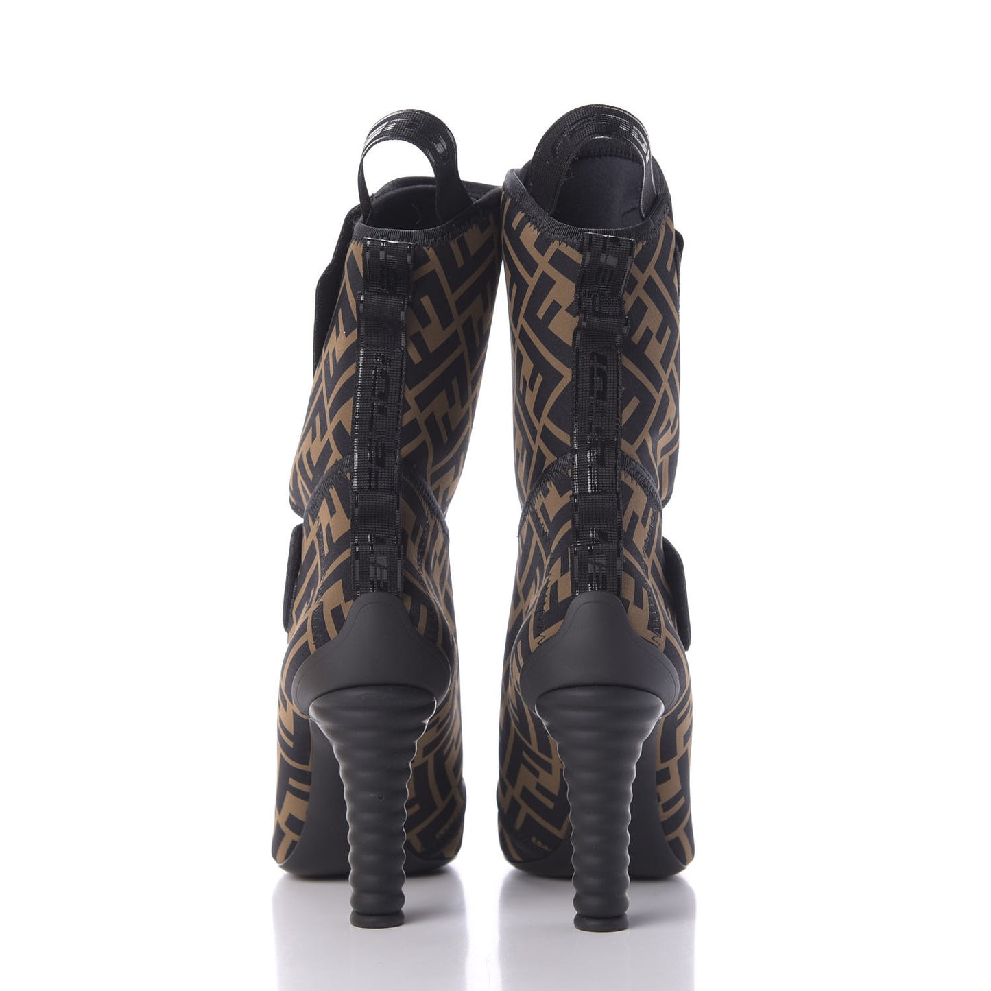 Lycra Vitello FF Logo Tape Promenade Ankle Boots 37 Tobacco Black