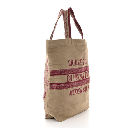 Christian Dior Canvas Print Cruise 2024 Mexico City Tote Ivory Burgundy 3 of 9