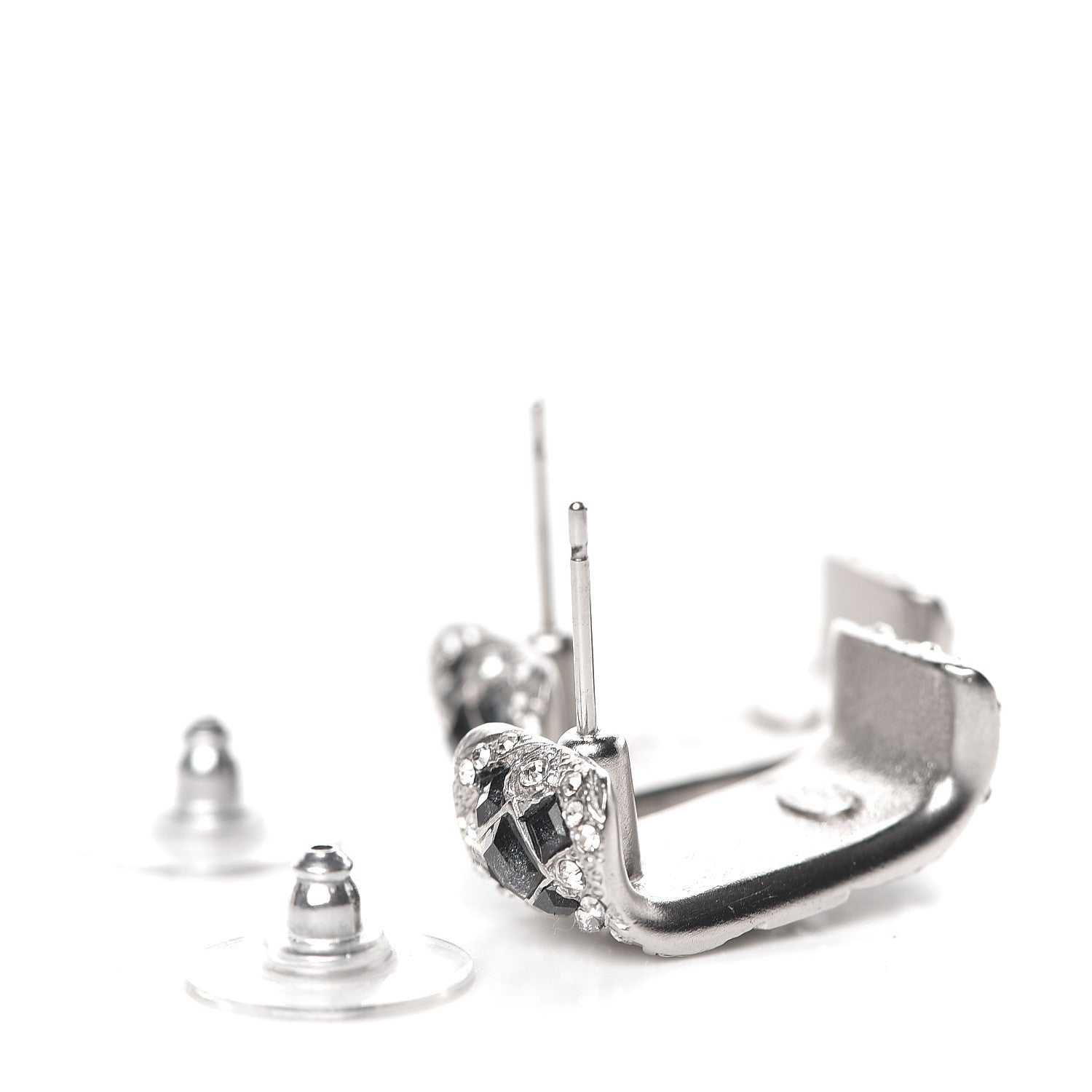 Chanel Crystal CC Hoop Earrings Black Silver 3 of 5