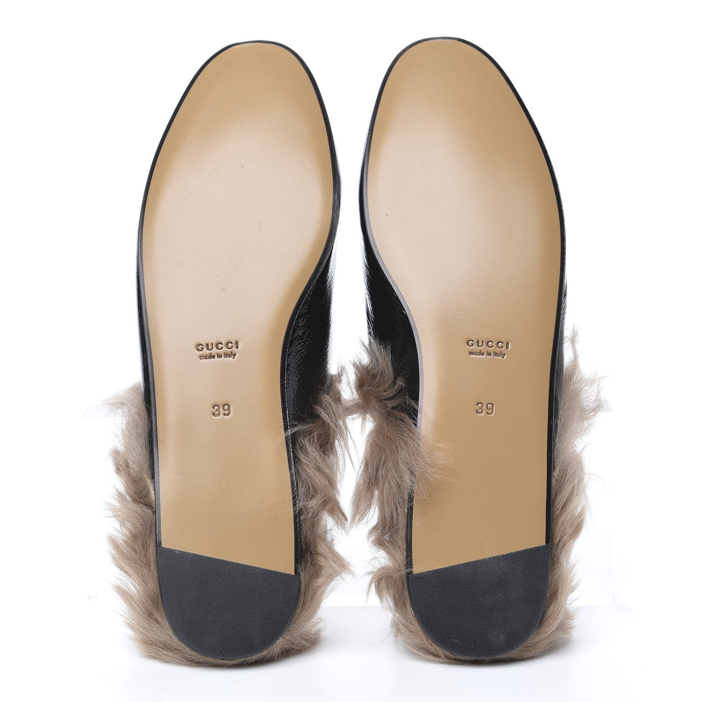 Patent Fur Womens Princetown Slippers 39 Black Natural