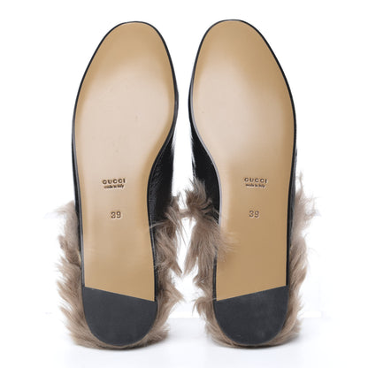 Gucci Patent Fur Womens Princetown Slippers 39 Black Natural 5 of 8