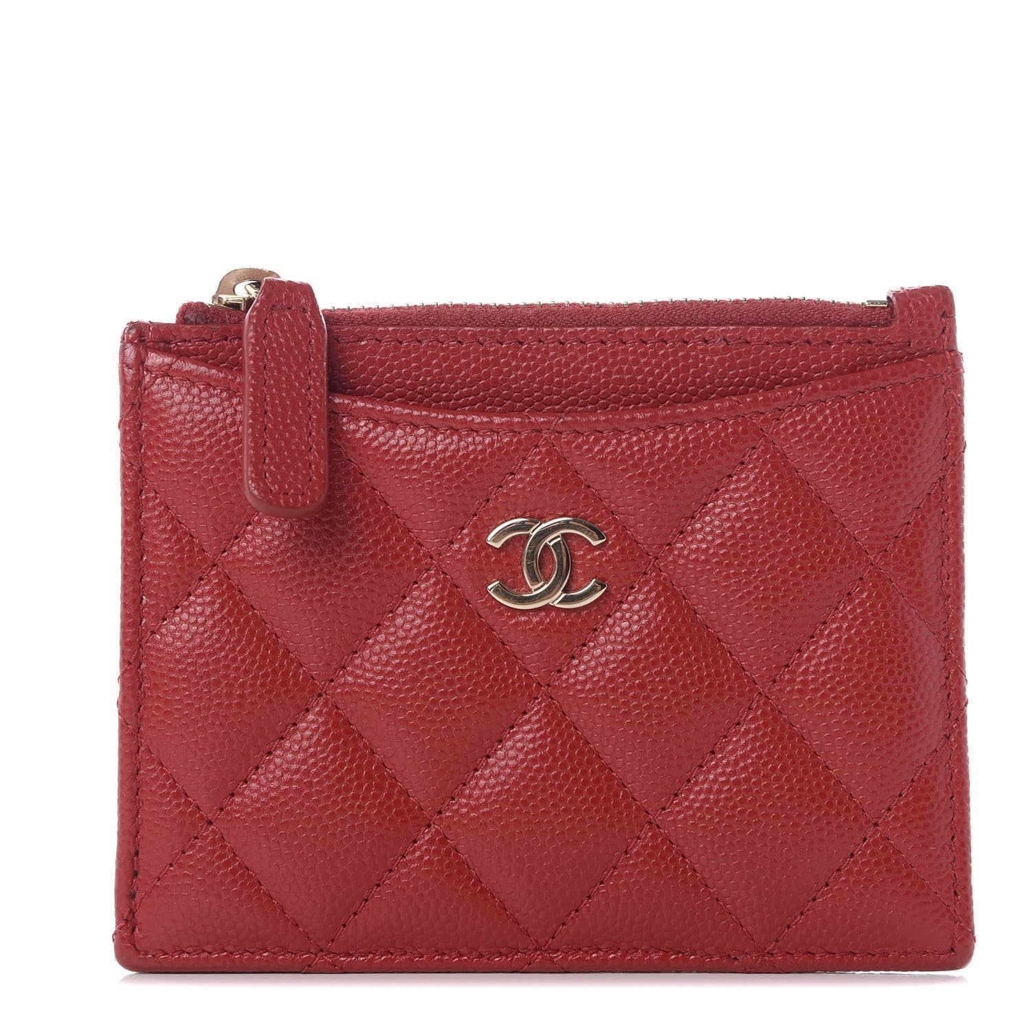 Chanel Caviar Quilted CC Zip Card Holder Red 1 of 8