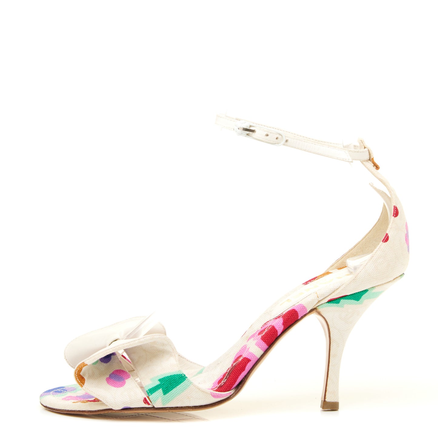 Canvas Printed Camellia Sandals 36 White