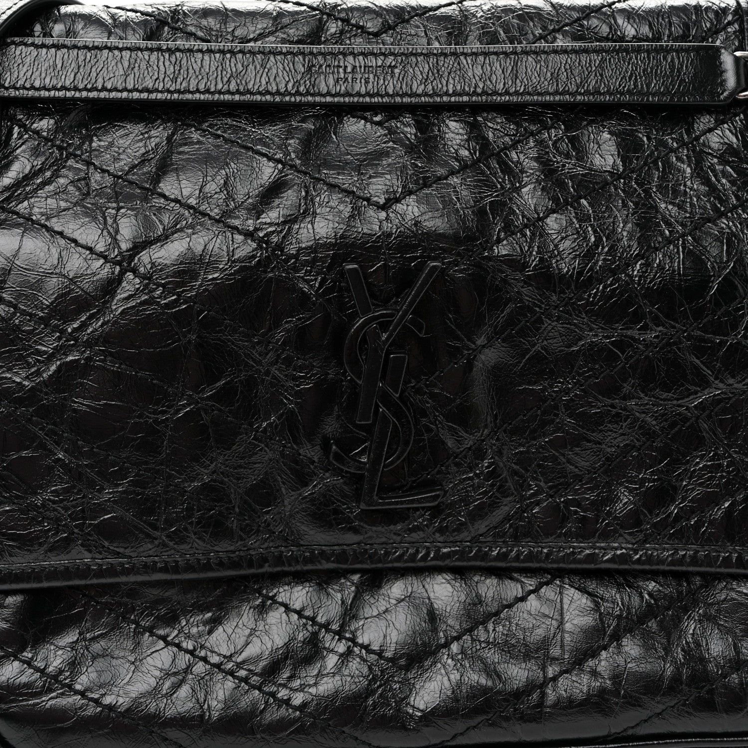 Saint Laurent Crinkled Calfskin Matelasse Monogram Large Niki Chain Satchel Black 7 of 11